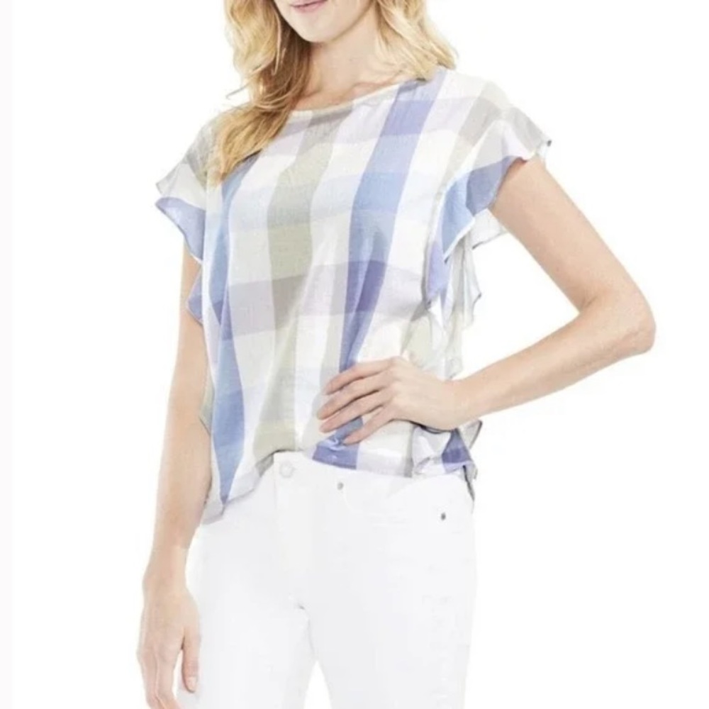 Vince Camuto Plaid Flutter Top XS